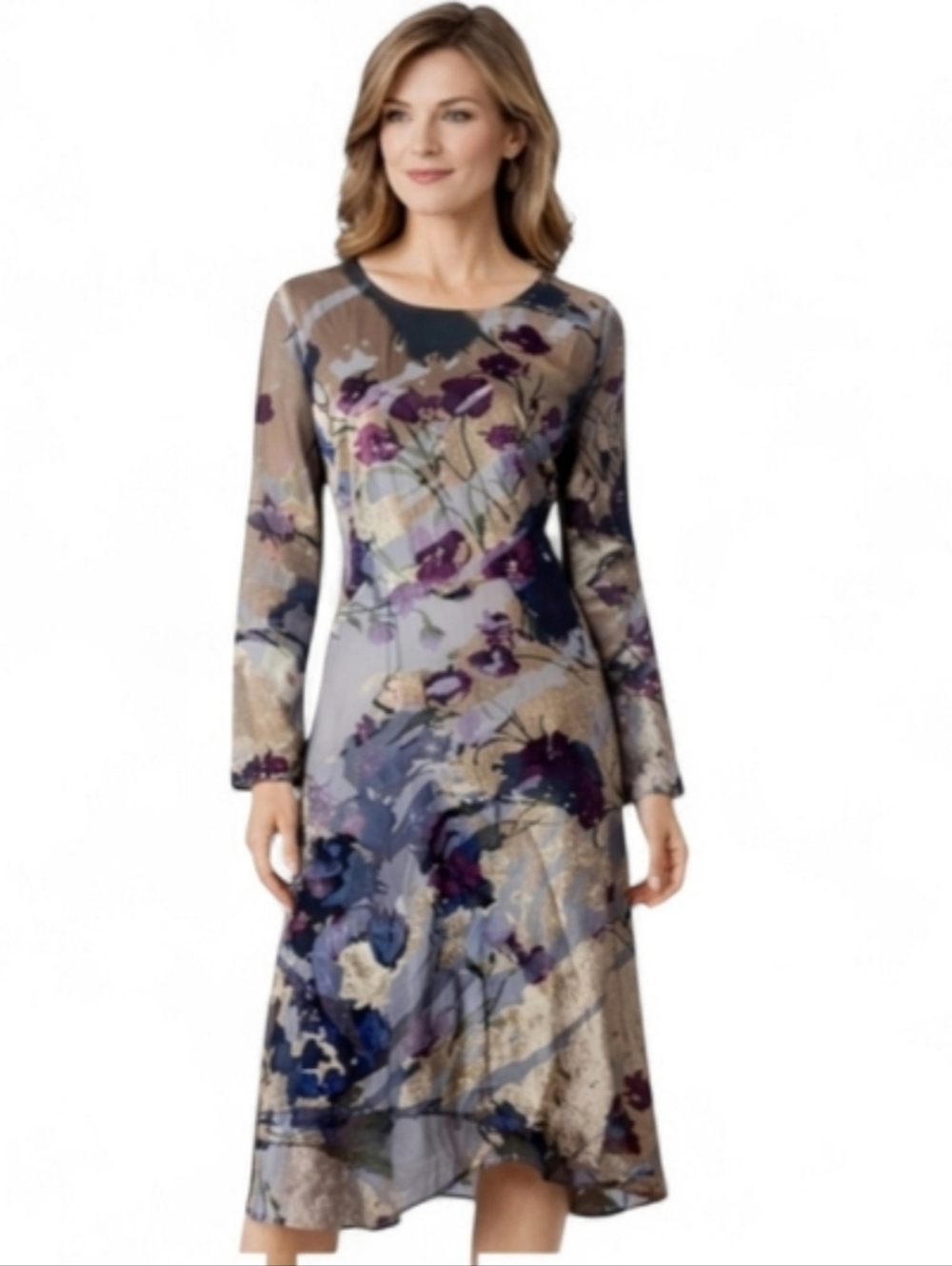 Soft Surroundings Annika Midi Dress XL NWT Aster Gray Velvet Floral